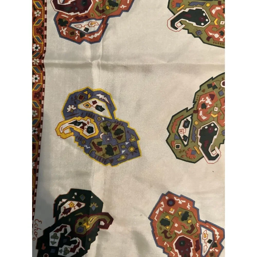Vintage Echo Scarf Women's One Size Chinon Silk Geometric Print Square Scarf